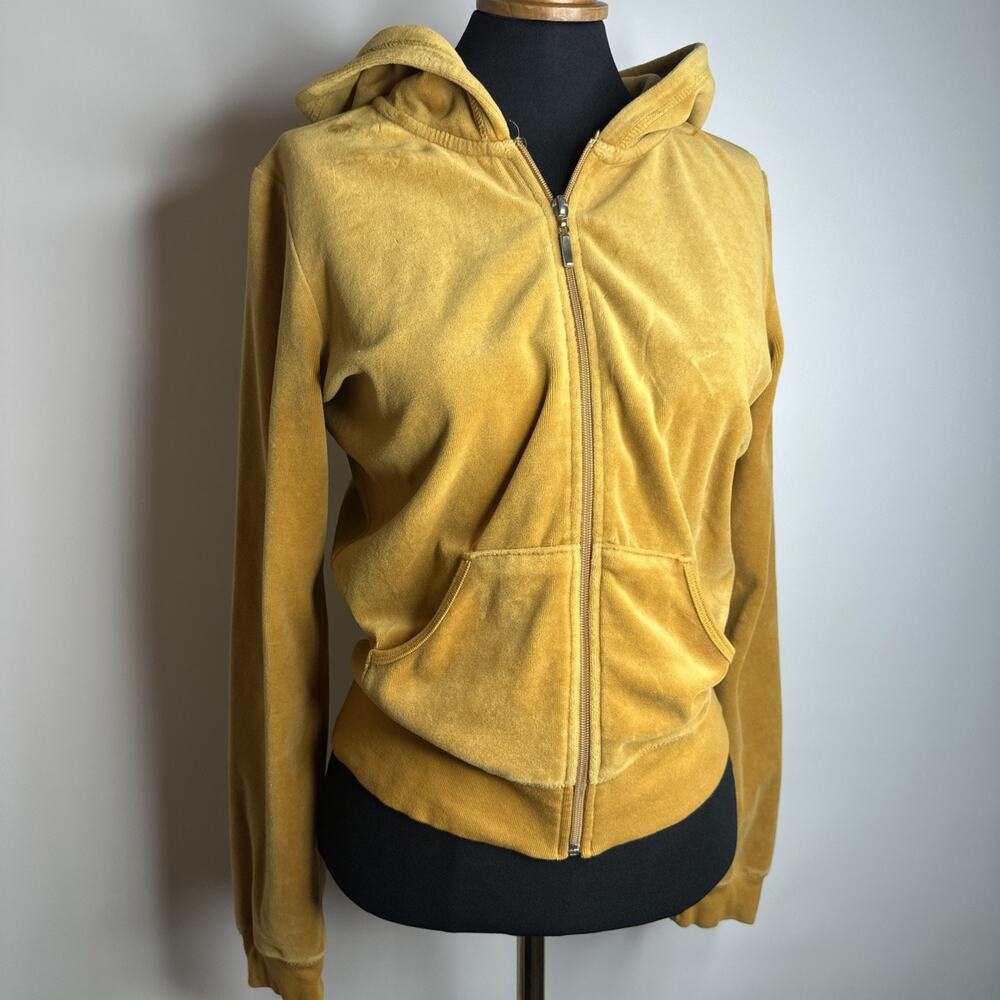 American Eagle Velour Hoodie Women Size S Gold Yellow Velvet Pullover Lounge EUC